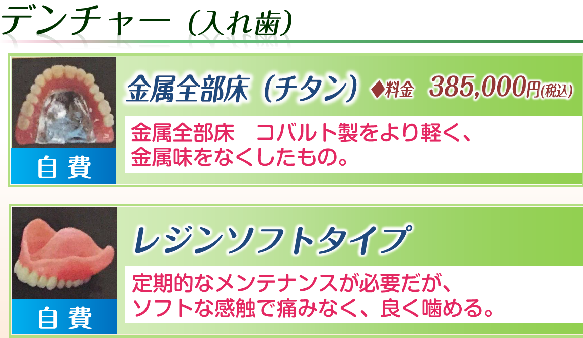 入れ歯（金属全部床※チタン・レジンソフトタイプ）